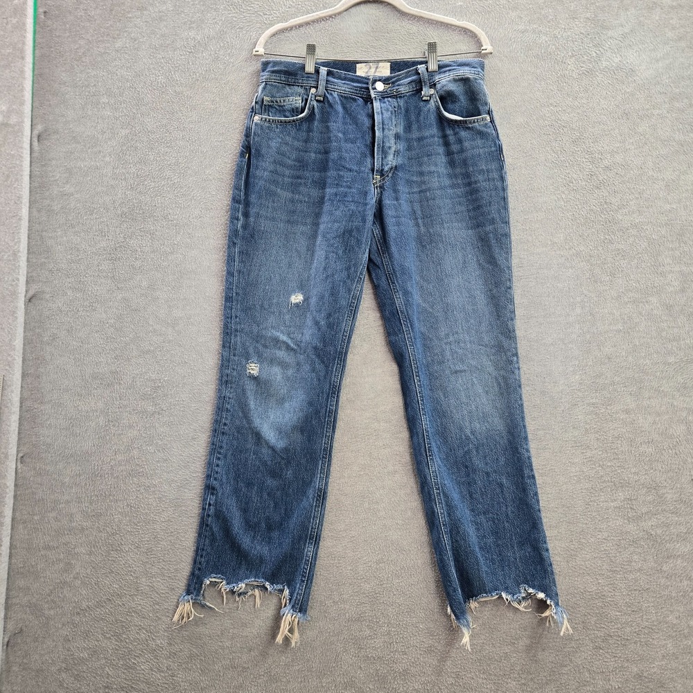 We The Free Women Jeans 27 Blue Denim Cut Off Distressed Button Fly Mom